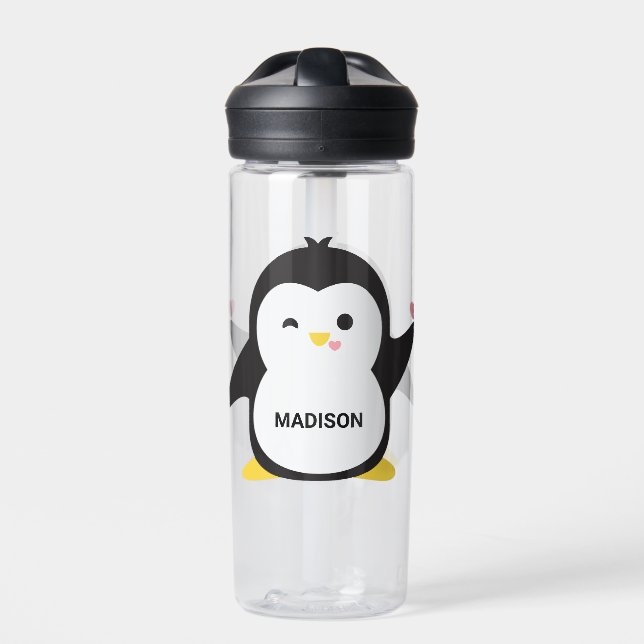 Individuelle Name Niedlich Pinguin Trinkflasche (Vorderseite)