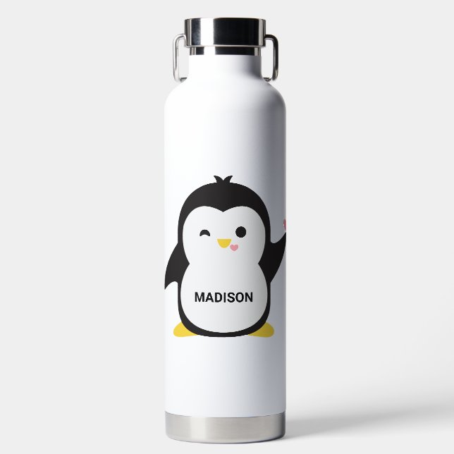 Individuelle Name Niedlich Pinguin Trinkflasche (Vorderseite)