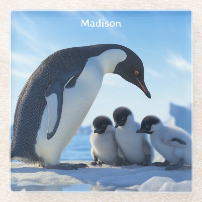 Individuelle Name Niedlich Pinguine Glasuntersetzer (Vorderseite)