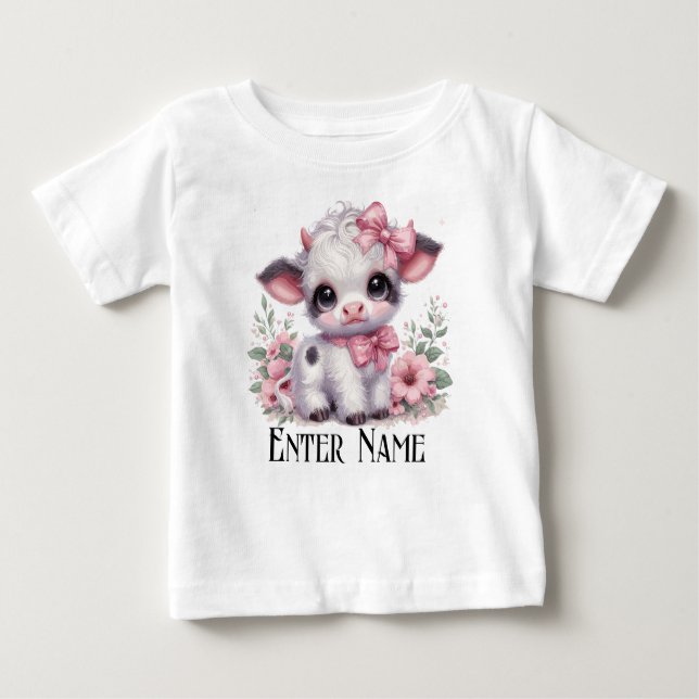 Individuelle Name Niedlich Pink Baby Girl Highland Baby T-shirt (Vorderseite)