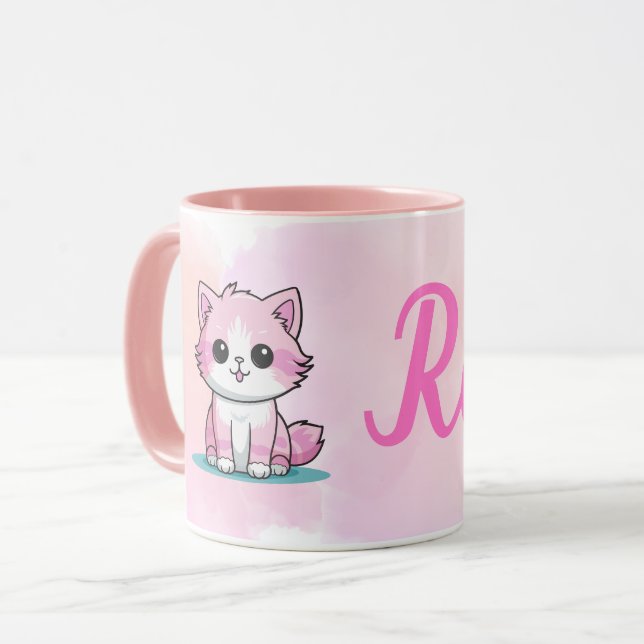 Individuelle Name Niedlich Pink Cat Girls Wasserfa Tasse (Vorderseite Links)