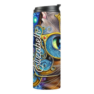 Individuelle Name Niedlich Spaß Nerd Katzenbrille Thermosbecher