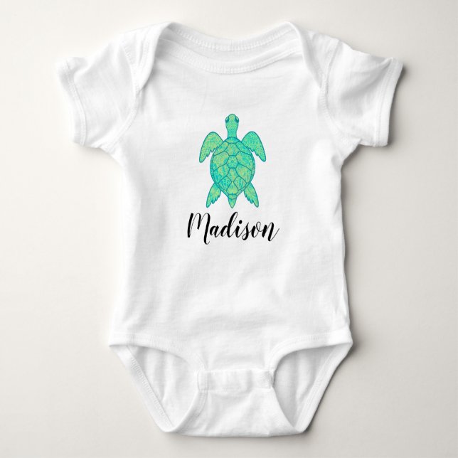 Individuelle Name Niedlich Turtle Baby Strampler (Vorderseite)