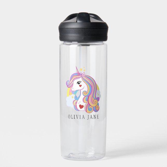 Individuelle Name Niedlich Unicorn Regenbogen Trinkflasche (Vorderseite)