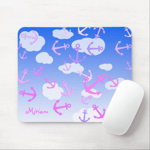 Individuelle Name, Niedliche Anker, Pastellfarben Mousepad