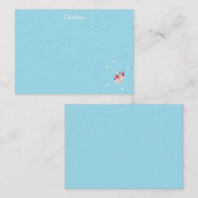 Individuelle Name niedliche Engel auf blau Mitteilungskarte (Vorne/Hinten)