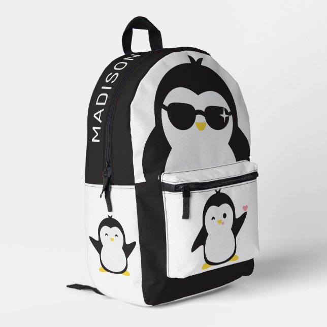Individuelle Name niedliche Pinguine Bedruckter Rucksack (Rückseitige Ecke links)