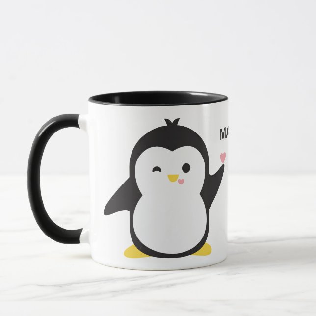 individuelle Name niedliche Pinguine Tasse (Links)