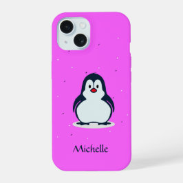 Individuelle Name niedlicher Pinguin auf rosa iPhone 15 Hülle