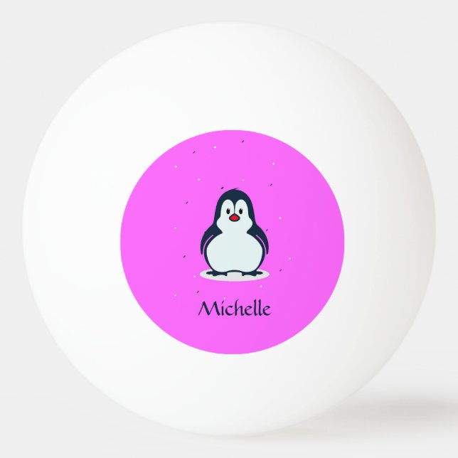 Individuelle Name niedlicher Pinguin auf rosa Tischtennisball (Vorderseite)