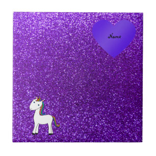 Individuelle Name niedliches Einhorn lila Glitzer Fliese