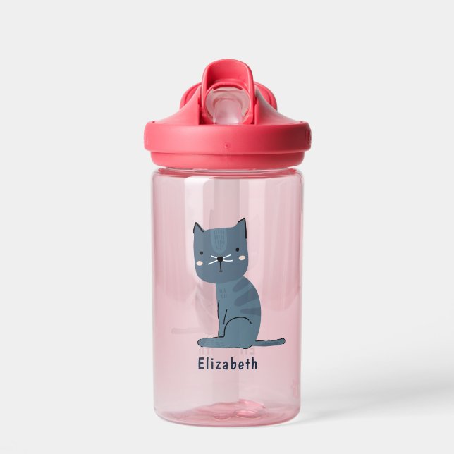 Individuelle Name Nordische Niedliche Katze Trinkflasche (Vorne)