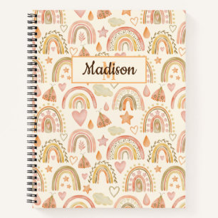 Individuelle Name Notebook Niedlich Boho Rainbows  Notizbuch