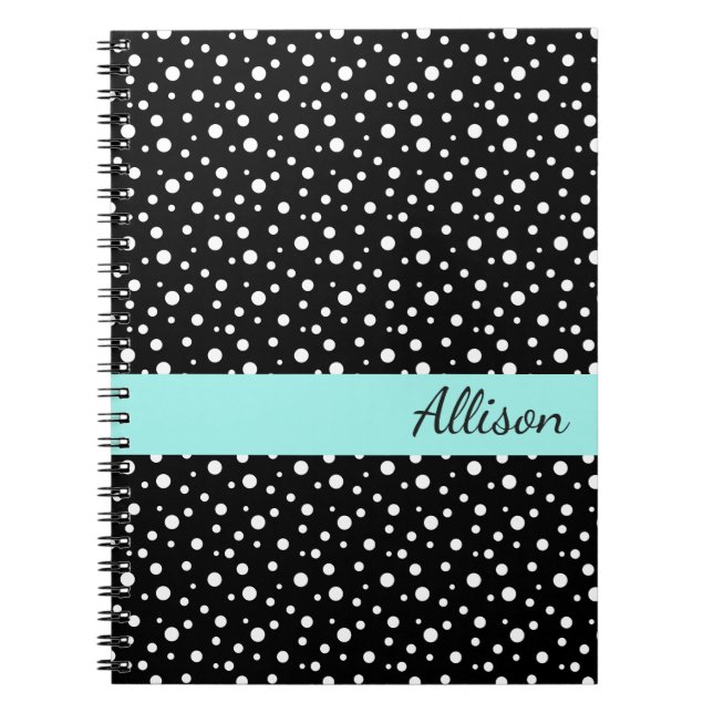 Individuelle Name Notebook-Schwarz & Weiß Polka Do Notizblock (Vorderseite)