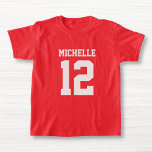 Individuelle Name Number Girls Sport Jersey T - Sh T-Shirt<br><div class="desc">Erstellen Sie Ihren eigenen personalisierten Fußball Jersey Girls T - Shirt mit individuelle Name und Nummer. Ein hübsches, individualisierbares Shirt, das eine niedliche Geschenkidee für Mädchen ist. Diese trendige Kids Sportbekleidung ist für alle Sportarten geeignet, wie Fußball, Fußball, Volleyball, Baseball, Softball, Basketball und Hockey. Klicken Sie auf 'Anpassen', um Text...</div>