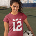 Individuelle Name Number Girls Sport Jersey T - Sh T-Shirt<br><div class="desc">Erstellen Sie Ihren eigenen personalisierten Fußball Jersey Girls T - Shirt mit individuelle Name und Nummer. Ein hübsches, individualisierbares Shirt, das eine niedliche Geschenkidee für Mädchen ist. Diese trendige Kids Sportbekleidung ist für alle Sportarten geeignet, wie Fußball, Fußball, Volleyball, Baseball, Softball, Basketball und Hockey. Klicken Sie auf 'Anpassen', um Text...</div>
