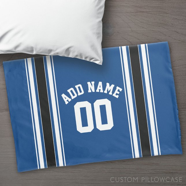 Individuelle Name Nummer der Streifen in Blau und  Kissenbezug (Custom Pillowcase)