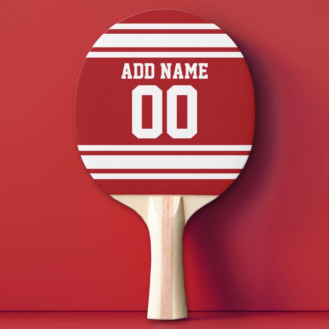 Individuelle Name Nummer des White and Red Sports  Tischtennis Schläger (Custom Ping Pong Paddle - Team or College colors Sports Jersey)