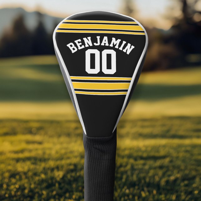 Individuelle Name Nummer für Black and Gold Sports Golf Headcover (Custom Golf Head Cover)