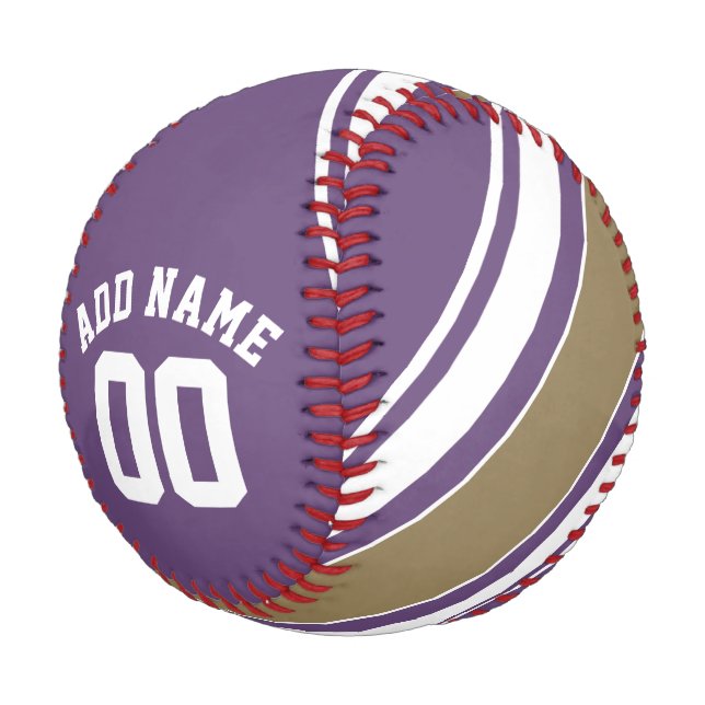 Individuelle Name-Nummer lila und Gold Jersey Stri Baseball (Schrägansicht)