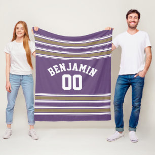 Individuelle Name-Nummer lila und Gold Jersey Stri Fleecedecke