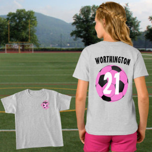 Individuelle Name Nummer Rosa weißer Fußballball T-Shirt