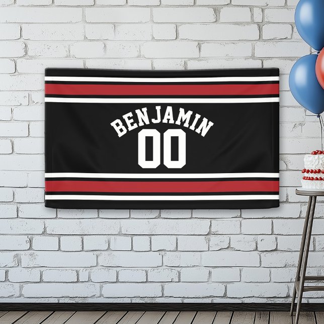 Individuelle Name Nummer Schwarz und Rot Banner (Custom Birthday Banner)