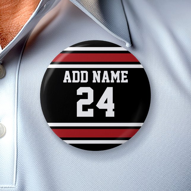 Individuelle Name Nummer Schwarz und Rot Button (Custom Button - Sports Theme)