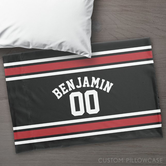 Individuelle Name Nummer Schwarz und Rot Kissenbezug (Custom Pillowcase)