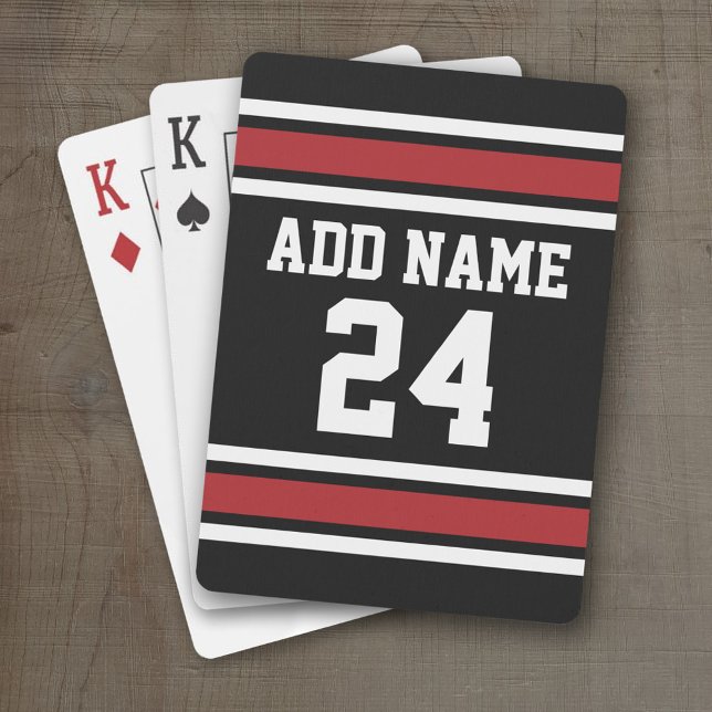 Individuelle Name Nummer Schwarz und Rot Spielkarten (Personalized Playing Cards - Sports Jersey Design)