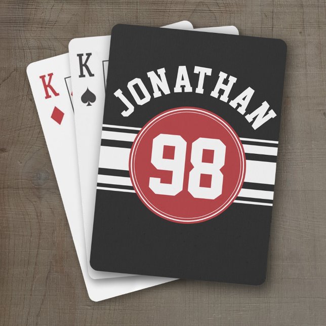 Individuelle Name Nummer Schwarz und Rot Spielkarten (Personalized Playing Cards - Sports Jersey Design)