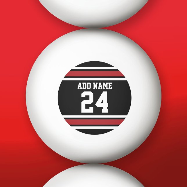 Individuelle Name Nummer Schwarz und Rot Tischtennisball (Custom Ping Pong Balls)