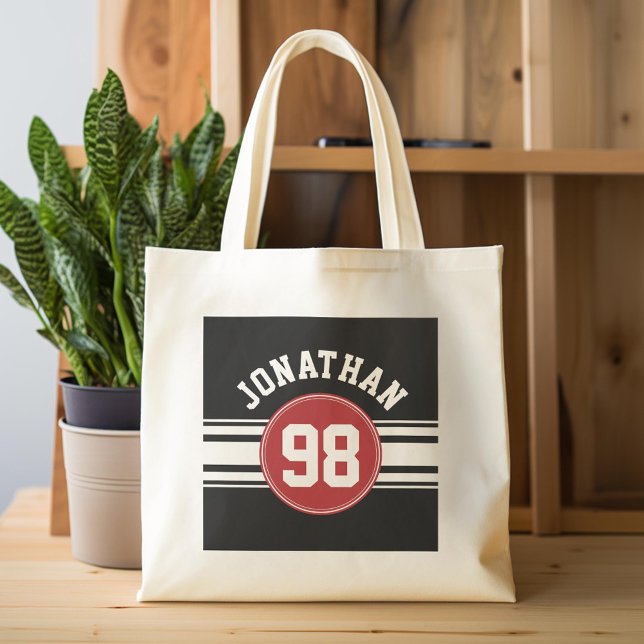Individuelle Name Nummer Schwarz und Rot Tragetasche (Custom Tote Bag)