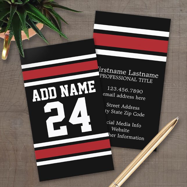 Individuelle Name Nummer Schwarz und Rot Visitenkarte (Custom Business Card Template)