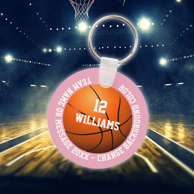 Individuelle Name Nummer Team Basketball Pink Schlüsselanhänger (Custom Name Number Team Basketball Pink Keychain)