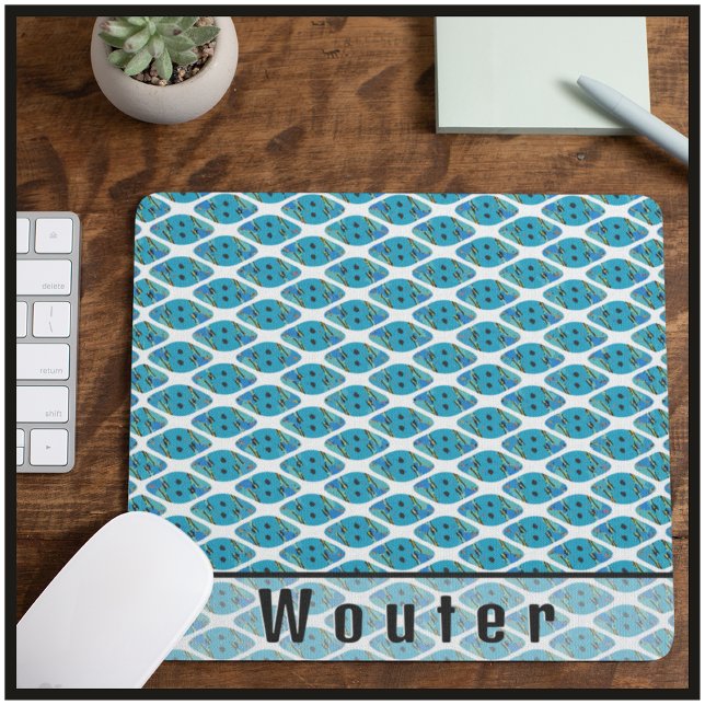 Individuelle Name Ocean Blue Green Geo Muster Mousepad (Von Creator hochgeladen)