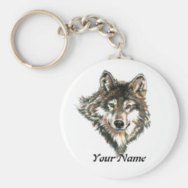 Individuelle Name oder Text-Wolf-Logo Wasserfarbe  Schlüsselanhänger