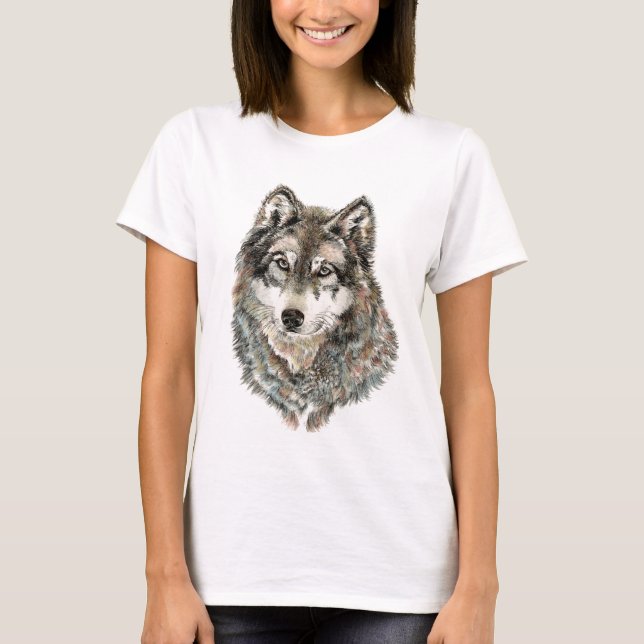 Individuelle Name oder Text Wolf Wasserfarbe Tier T-Shirt (Vorderseite)