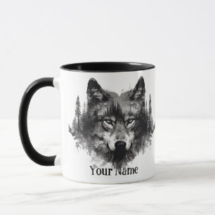 Individuelle Name oder Text Wolf Wasserfarbe Tier Tasse