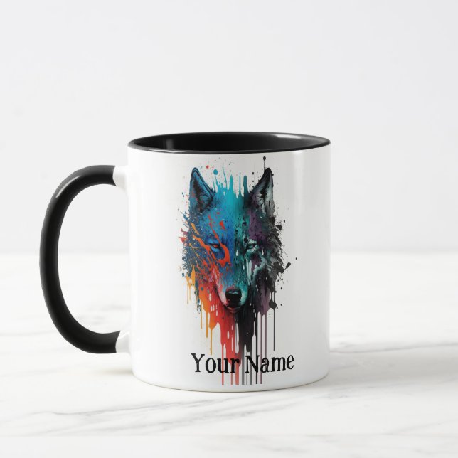 Individuelle Name oder Text Wolf Wasserfarbe Tier Tasse (Links)