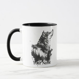 Individuelle Name oder Text Wolf Wasserfarbe Tier Tasse