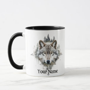 Individuelle Name oder Text Wolf Wasserfarbe Tier Tasse