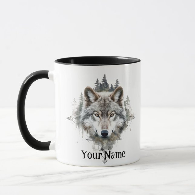 Individuelle Name oder Text Wolf Wasserfarbe Tier Tasse (Links)