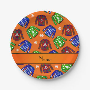 Individuelle Name Orange hässliche Weihnachtsschwe Pappteller