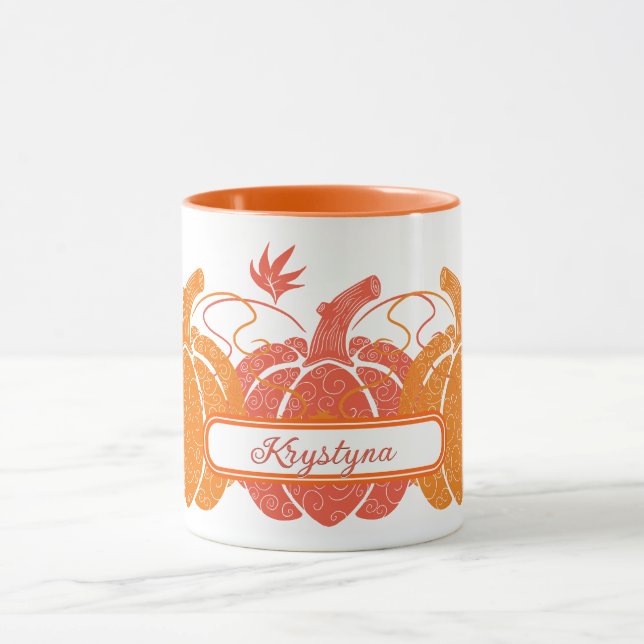 Individuelle Name Orange Pumpkins fallen Geschenk  Tasse (Zentrum)