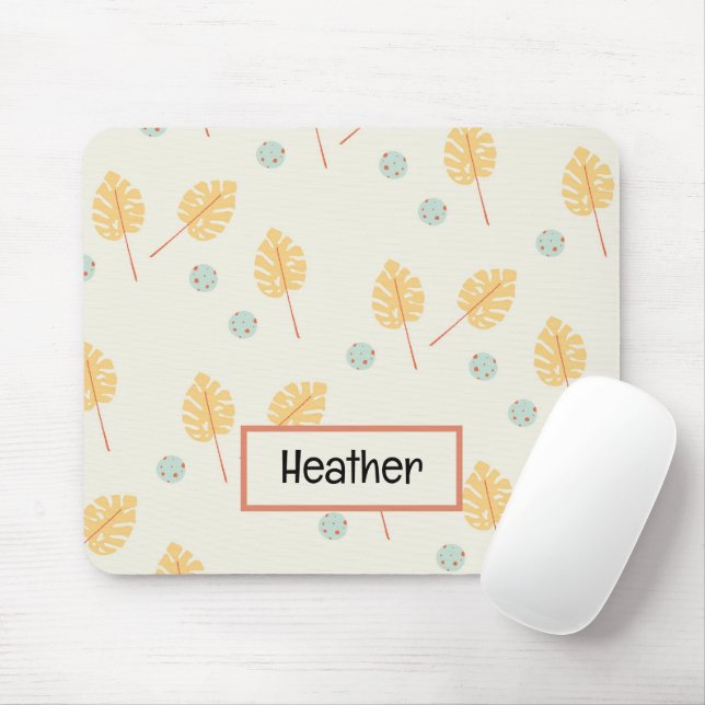 Individuelle Name Orange tropische Blätter Creme Mousepad (Mit Mouse)