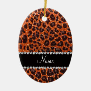 Individuelle Name Orangen-Glitzer-Leopard Keramikornament