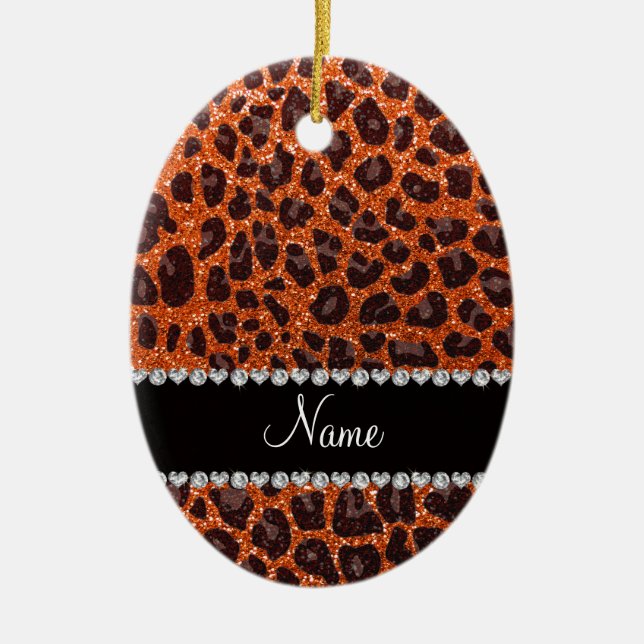 Individuelle Name Orangen-Glitzer-Leopard Keramikornament (Vorne)