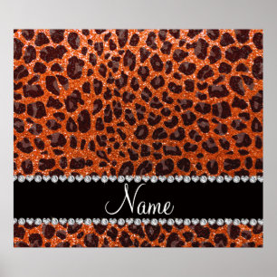 Individuelle Name Orangen-Glitzer-Leopard Poster