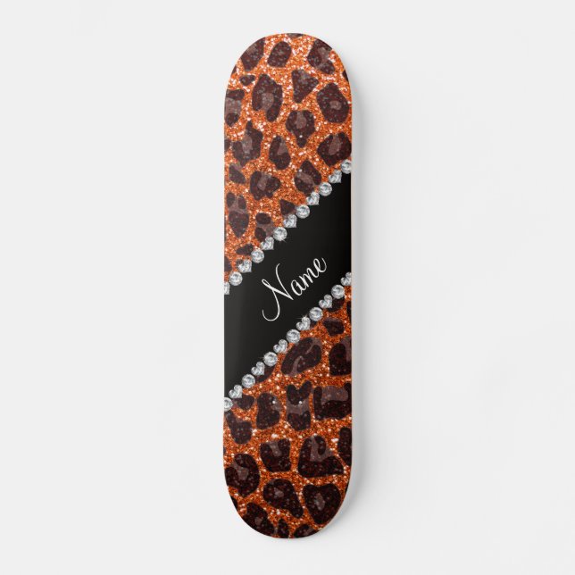 Individuelle Name Orangen-Glitzer-Leopard Skateboard (Vorderseite)